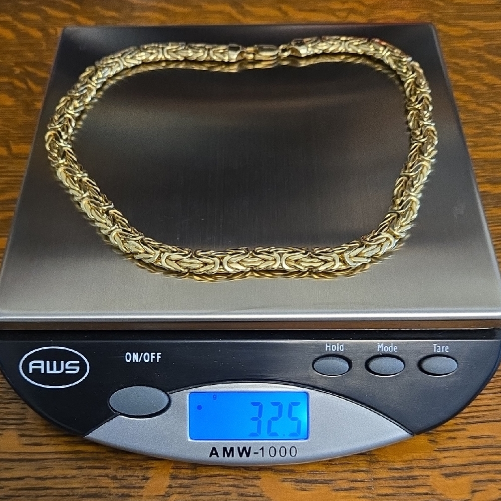 VINTAGE LUXURIOUS 14K YELLOW GOLD BYZANTINE CHAIN NECKLACE 16 INCH LOBSTER CLAW - Picture 8 of 14